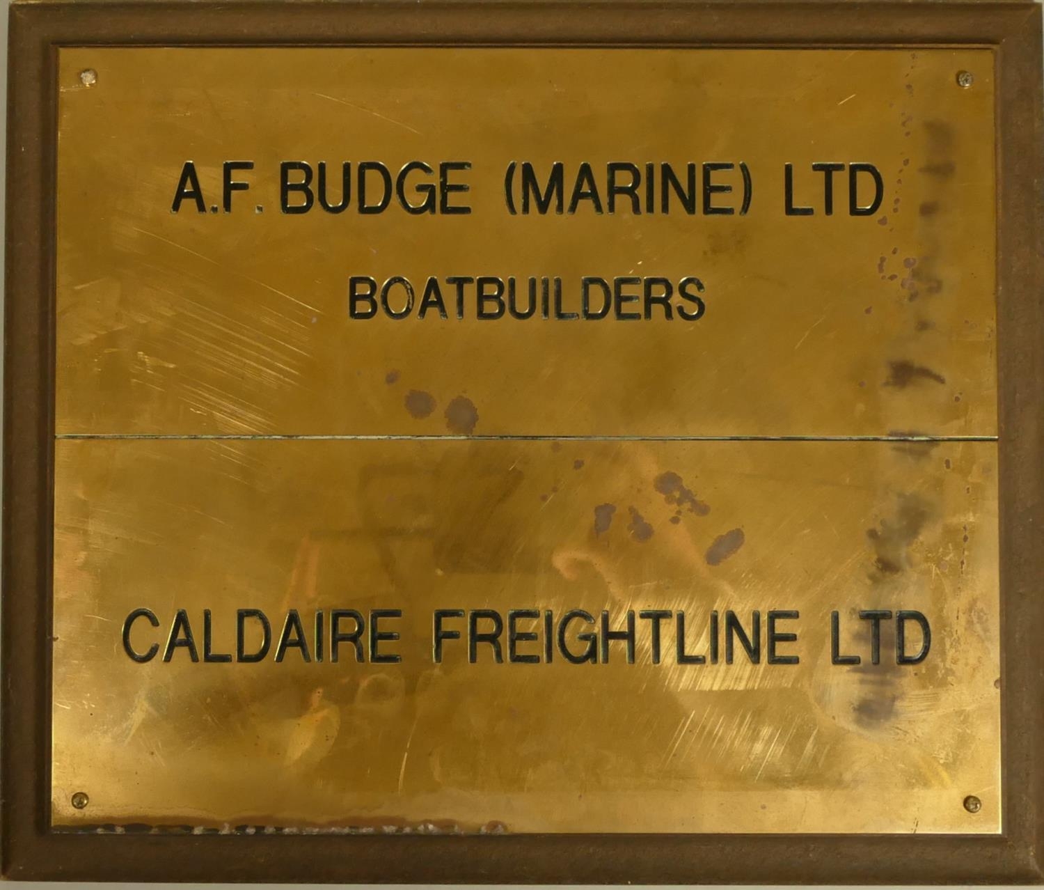 Brian Masterman Collection; Four brass shipping company wall plaques, A.F. Budge, P.K.Harris, - Image 4 of 12