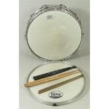 A Premier snare drum, with chromed outer with case, also including a Rhythm Tech 'The Laptop' snare