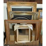 A selection of gilt frames assorted sizes and a pine framed mirror, 74 x 60 cm (10)