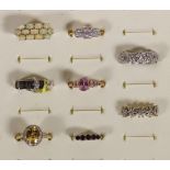 Eight various silver and silver gilt gem set rings, 26gm, case