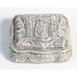 A 19th century continental box, Hanau pseudo marks, c.1900, embossed with a seated male, 6.5 x 5.5 x