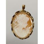 A 9ct gold mounted shell cameo brooch/pendant, 28 x 22mm, 4.1gm