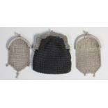 A Dutch 0.833 standard silver silver mounted purse, 1860 and two unmarked mesh purses (3)