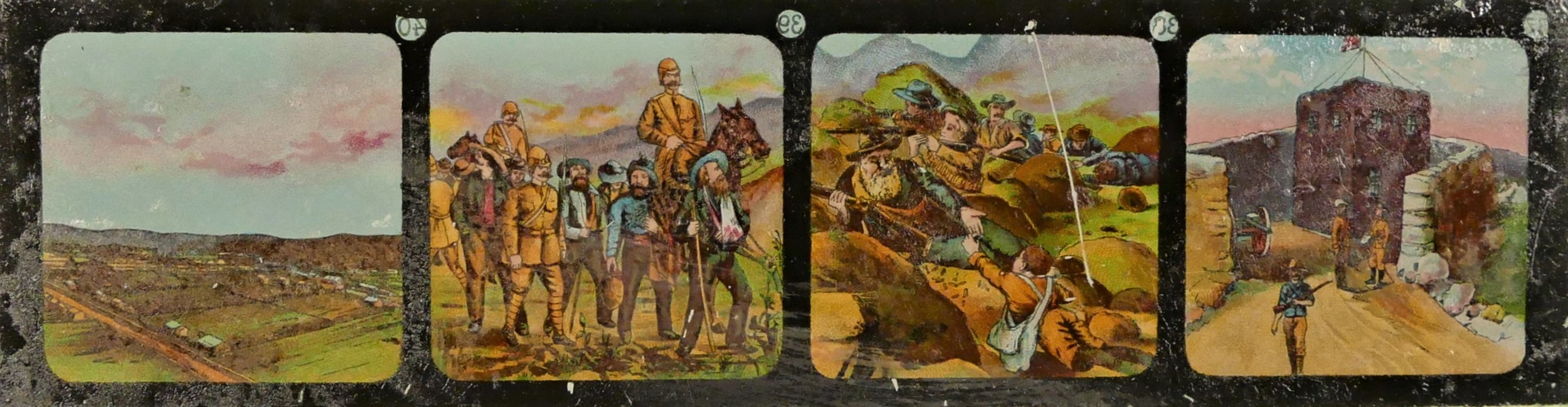 A set of twelve early Century coloured lantern slides, depicting the Transvaal war from the