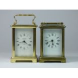 A brass carriage clock, with white enamel dial, lacking one glass panel, 12 cm, and a Bayard 8 day