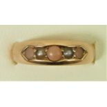 A Victorian 15ct gold coral and half pearl ring, date letter worn, N, 2.1gm
