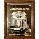 A framed advertising wall mirror 'Bentley Motors Ltd' 53 x 68cm.