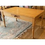 A pine dining table, 152cm length, together with a pine Hi-Fi cabinet and four pine framed