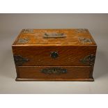 A Victorian oak & brass cigar and cigarettes desktop humidor box, RD number 225578, 31 cm long x