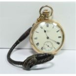 Waltham, a gold plated key less wind open face pocket watch, Traveler movement, numbered 19696207
