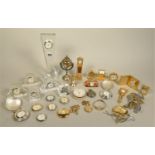 A collection of miniature novelty clocks including Waterford crystal, together with carriage, wall