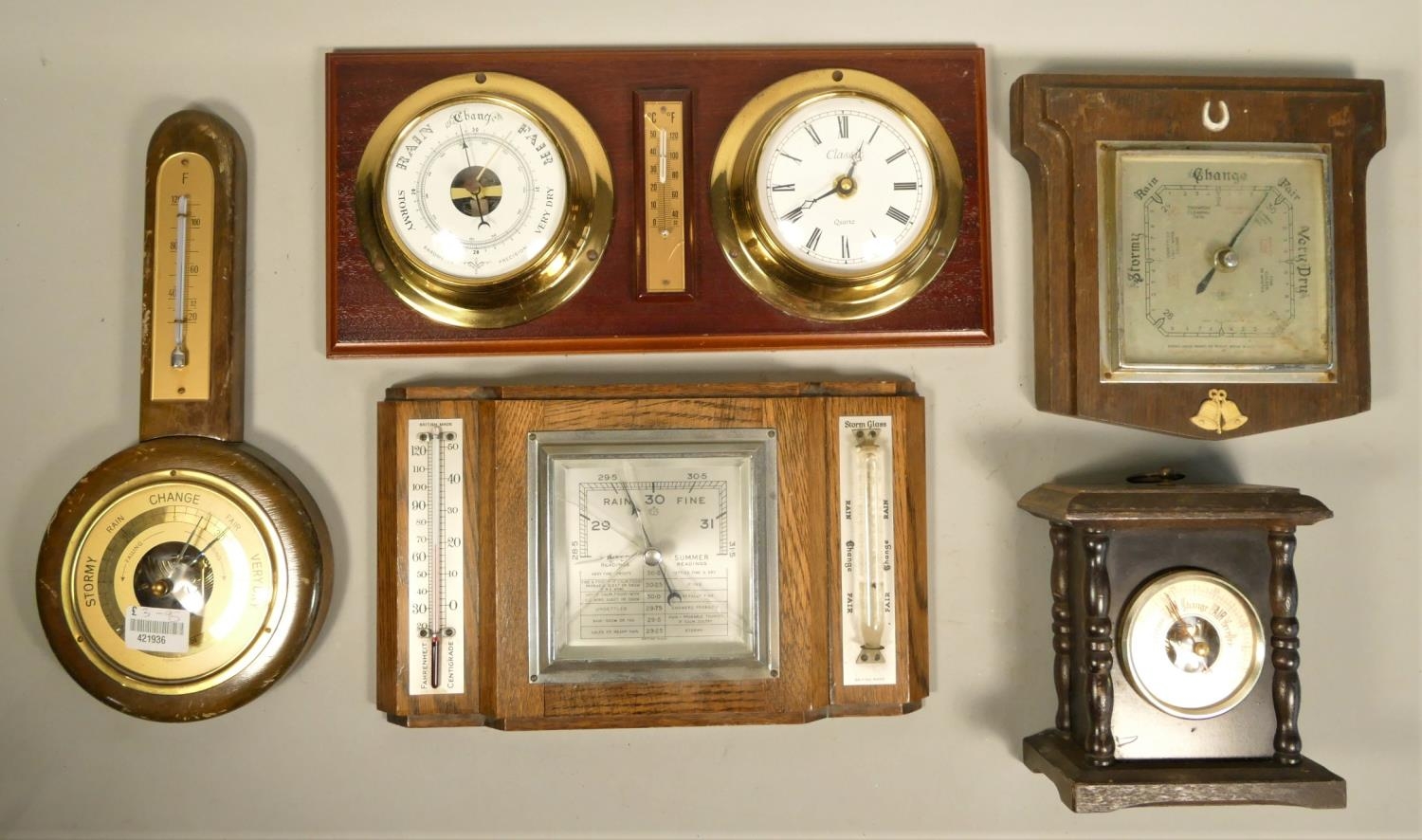 A collection of mid Century mantle clocks and barometers. (2) - Image 4 of 5