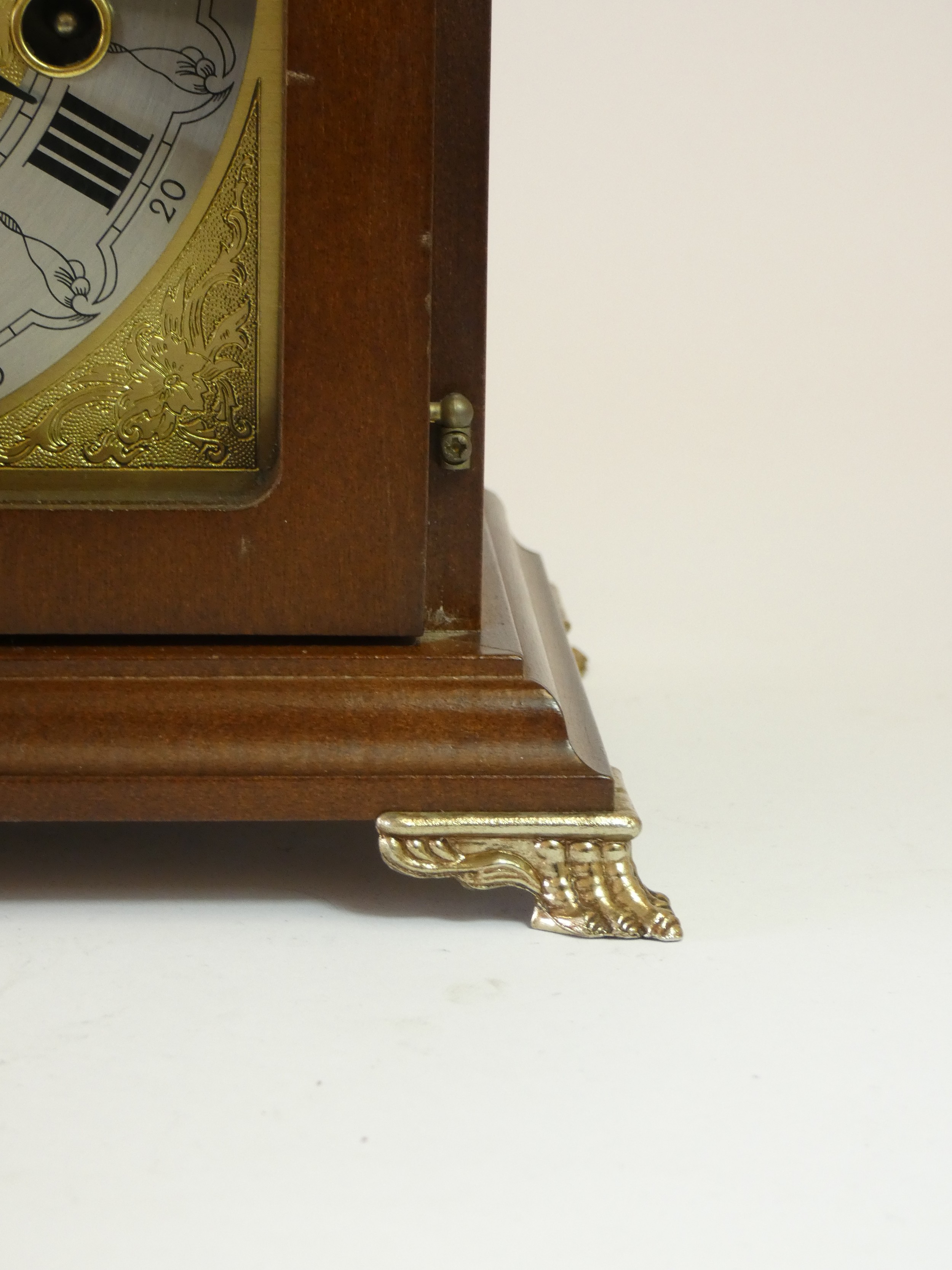 A Franz Hermie Debden bracket mantle clock, mahogany arched case, manual wind German - Image 2 of 6