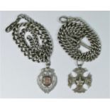 A Victorian silver curb link watch albert, Birmingham 1896 with silver VR Jubilee fob and another