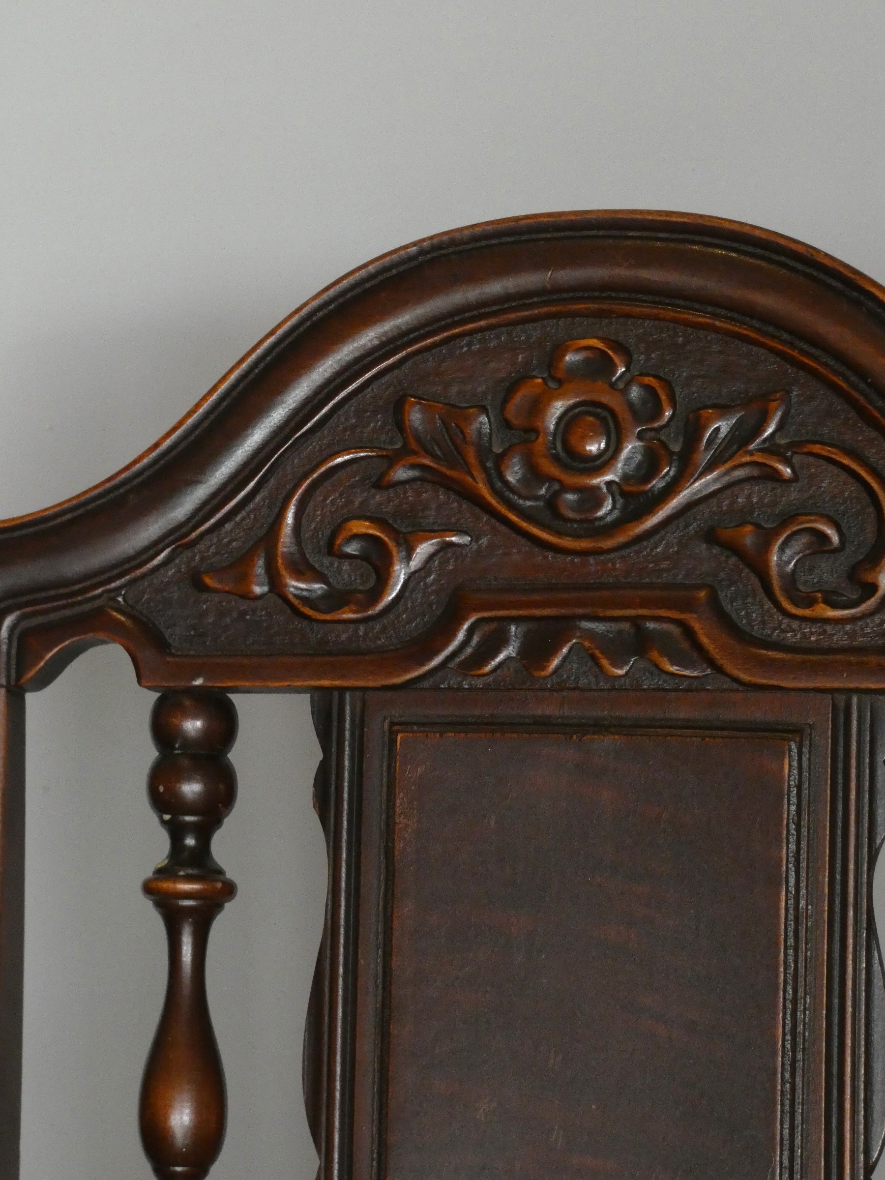 A Jacobean style oak draw leaf dining table raised on turned uprights supported by carved - Image 5 of 10