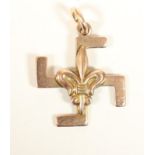 A 9ct rose gold Boy Scout Thanks Badge or Fylfot pendant, c. 1909-1922, Rd No 956809, 9ct stamp,
