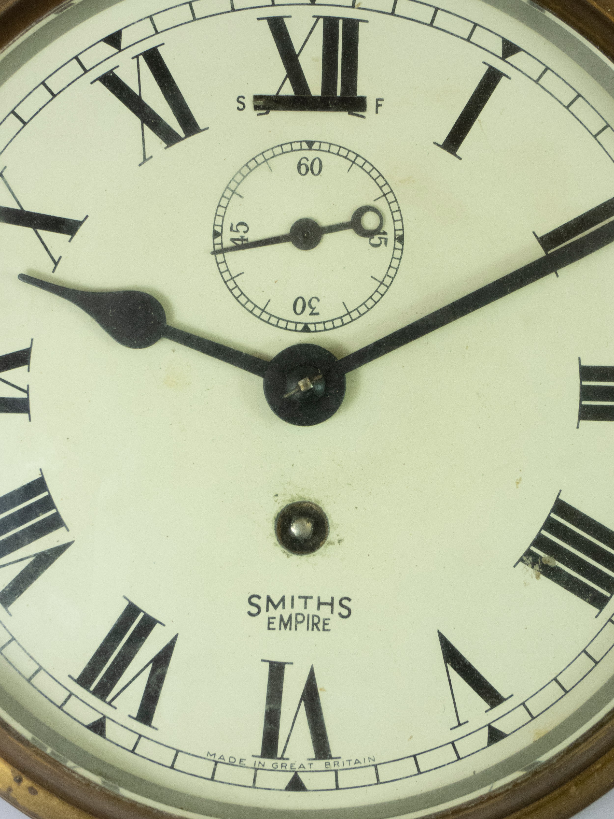 A Smiths Empire brass bulkhead clock, the 6inch dial, with subsidiary seconds dial, Roman - Image 4 of 4