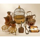 A collection of copper and brass ware, ceramics and kitchenalia, to include a Tiffany style
