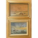 J.B Fountain oil on canvas 'Sailing Boats on rough sea' framed, unsigned, 56 x 45 cm, together