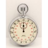 A N.O.S. Smith 1/10th Sec chrome stop watch, with 15 minute subsidiary dial, inner red seconds