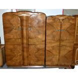 Two Art Deco style walnut robes by Supersuite (circa 1960) comprising double wardrobe and a