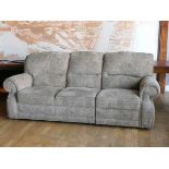 A modern three seater fabric sofa together with a matching armchair and ottoman. W226cm, H102cm (3)