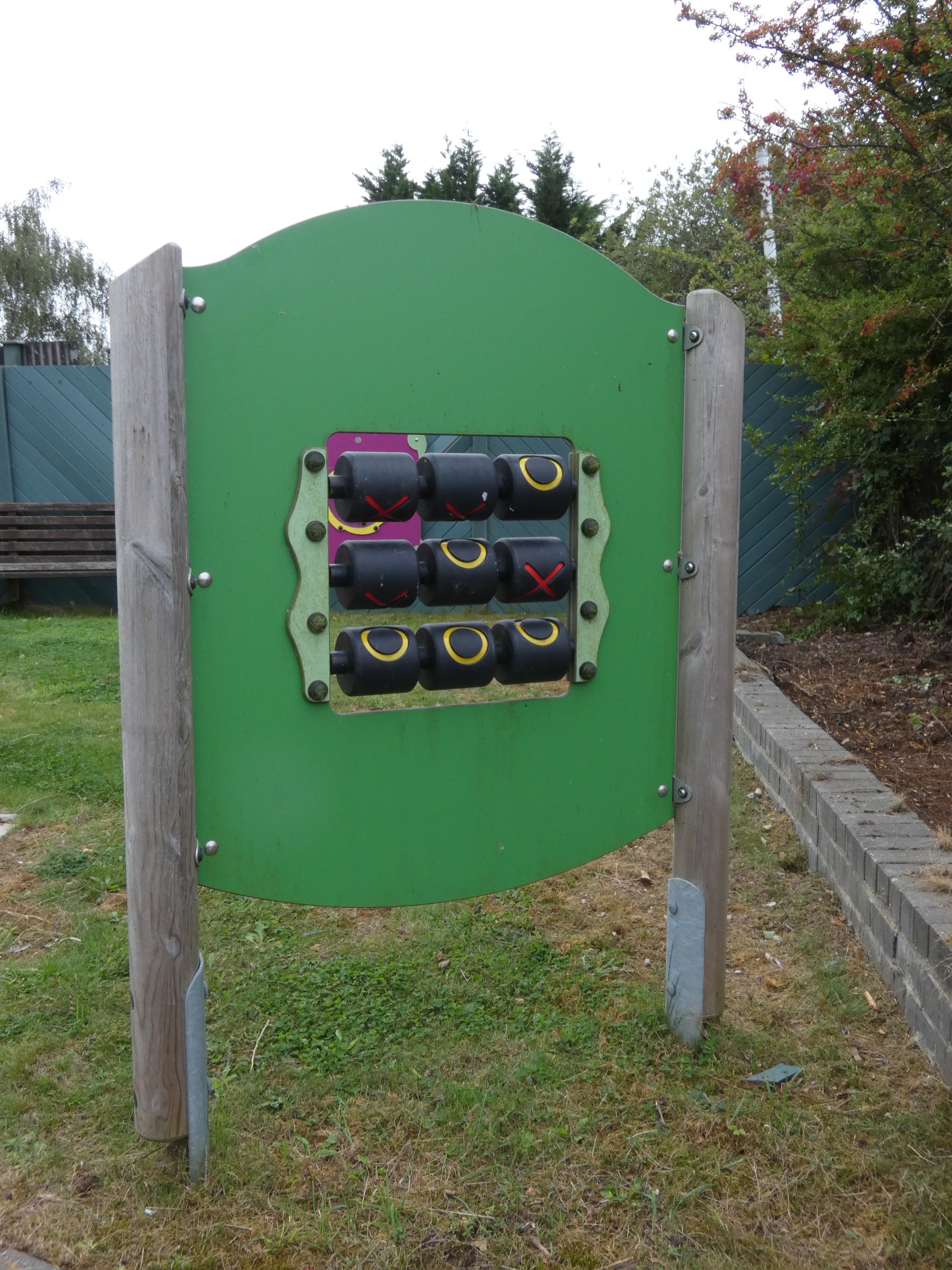 A giant outdoor/playground Noughts & Crosses game, made by Playdale, double-sided, nine rotating