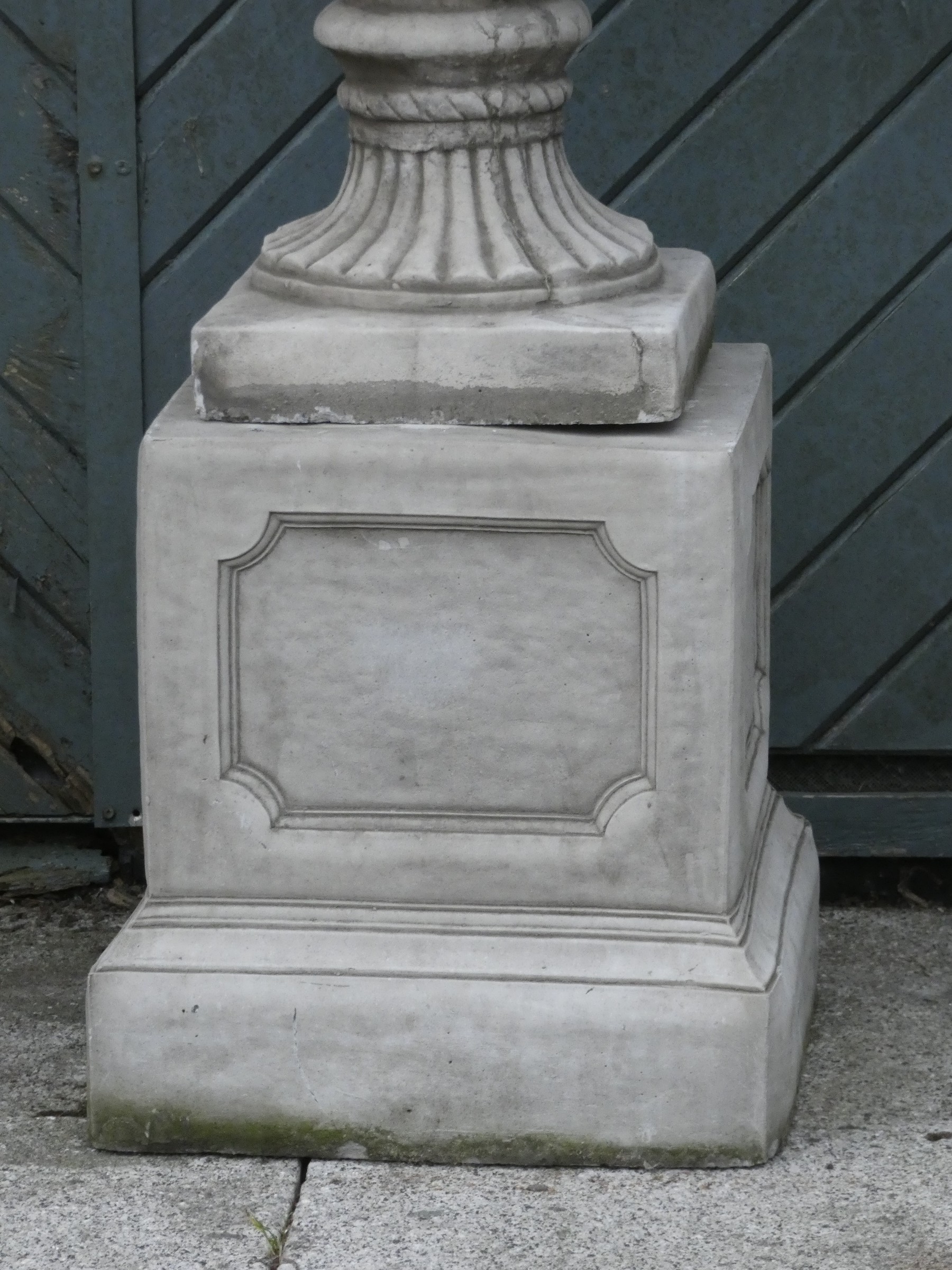 A pair of garden urns on column bases, cast in limestone, height, 115cm (2) These are very heavy - Image 3 of 3