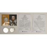 Three silver proof coins, The War of the Roses, and The Peasants Revolt, William Shakespeare, with