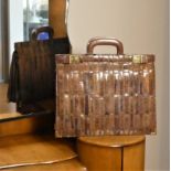 J Perez Ladies vintage expandable briefcase bag, brown skins, brass openers with keys brown