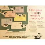 A collection of four Post Office advertisement posters, to include, correct checking of addresses,