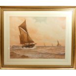 William Henry Pearson (1849-1923) Fishing Boat at Sunset, watercolour, signed, 40cm x 30cm, together