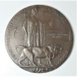 WWI death plaque, awarded Charles Frederick Wardell