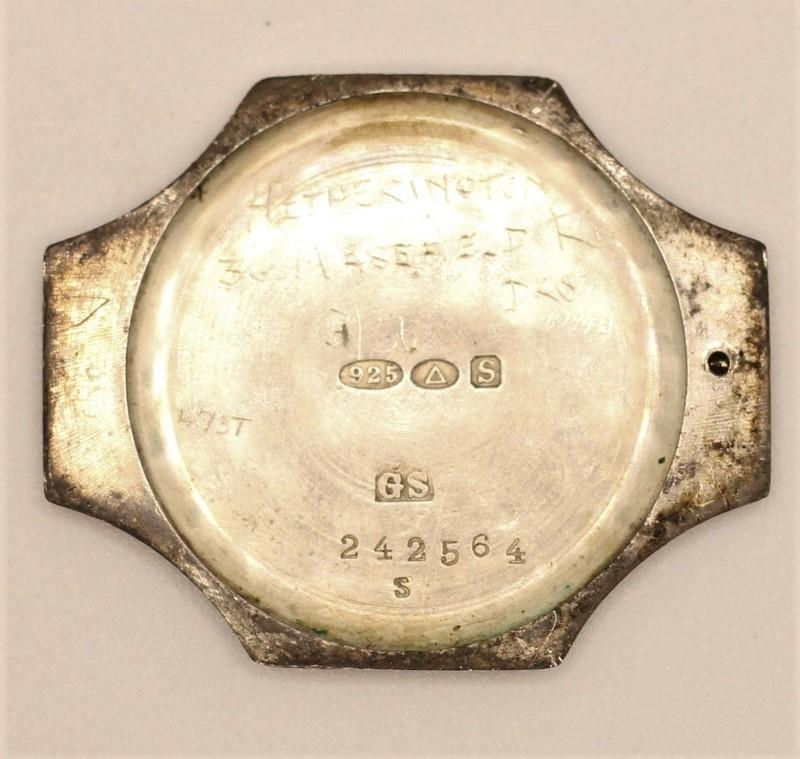 A silver and enamel manual wind ladies wristwatch, Birmingham import 1917, guilloche enamel bezel, - Image 3 of 5