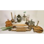 A selection of kitchenalia to include, a Tower aluminium steamer, wooden utensils, baking dishes and