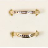 Two 9ct gold diamond rings, channel set with brilliants, R and K, 3.2gm