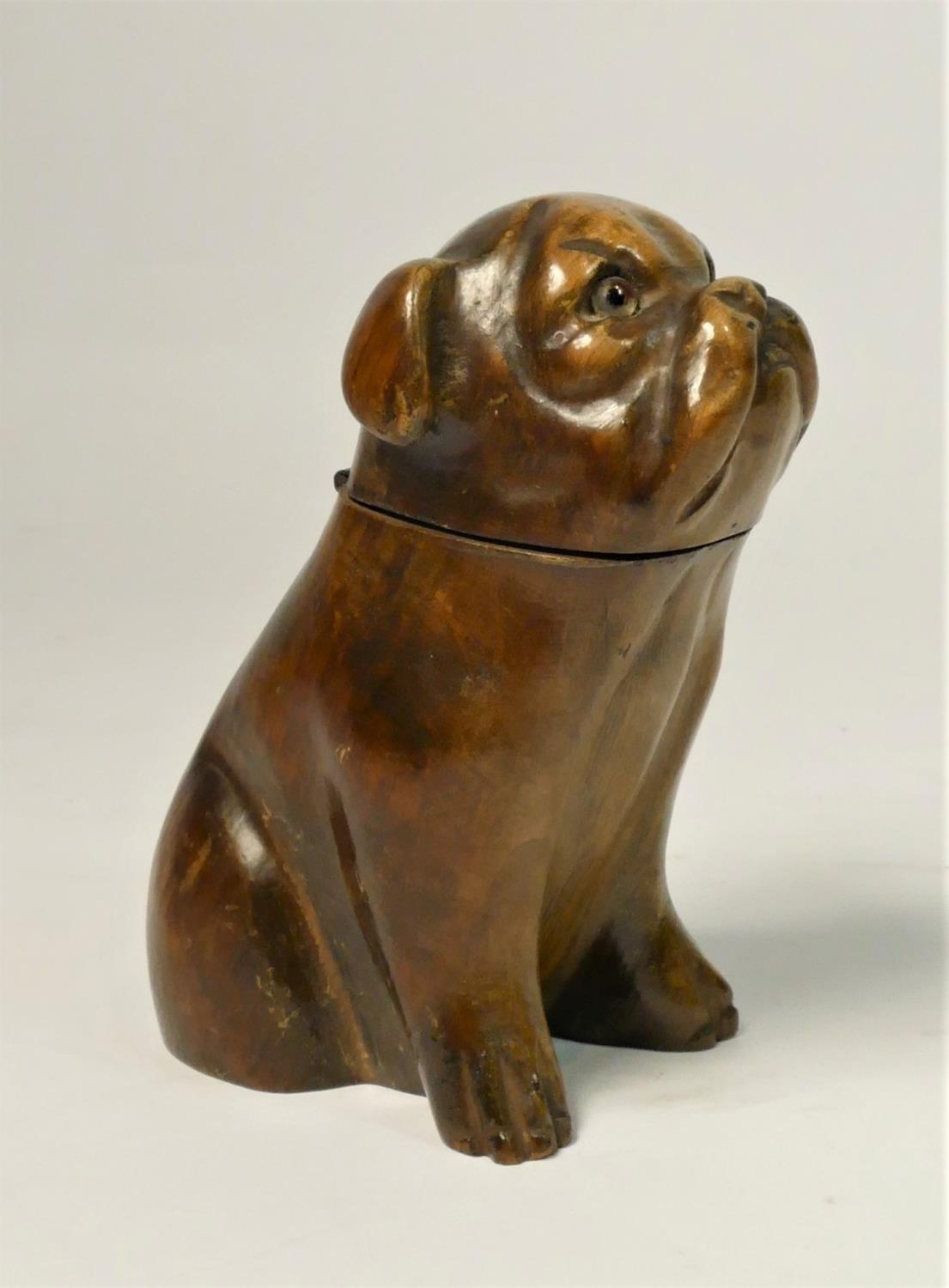 A novelty inkwell, in the form of a soft wood Bulldog, opening to reveal inkwell, missing one - Image 2 of 4