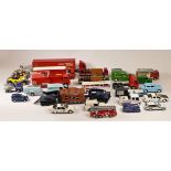 A collection of die-cast model vehicles, including Saico, Days Gone and Matchbox, along with others
