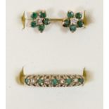 A 9ct gold emerald and diamond ring, N and a matching ear rings, 2gm