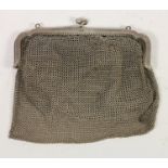 A silver mesh purse, London 1918, with fabric liner, 163gms gross