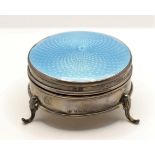 A silver and pale blue guilloche enamel hinged trinket box, Birmingham 1925, diameter 5.5cm