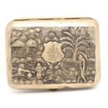 An Indian silver cigarette case, embossed and chased with rural scenes, 97gm