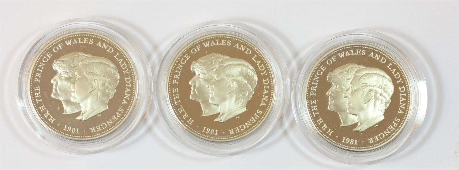 Three 1981 silver proof Charles and Diana coins, cased - Image 2 of 3