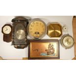 A collection of clocks to include, a Seiko wall clock, Kensington London, Bentima and others (2)