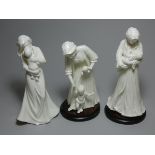 Three Royal Worcester Figures, 'Sweet Dreams' by Maureen Halson, with wooden display base,