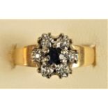 An 18ct gold sapphire and diamond cluster ring, K, 2.4gm