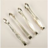 Two pairs of George III/IV silver bright cut sugar tongs by Peter & William Bateman, London 1810 and