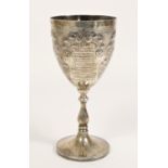 A silver presentation goblet, Sheffield 1922, Crablands Park Bowling Club .... 1922, embossed