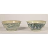 Two Chinese Tek Sing tea bowls, circa 1820s, decorated with blue and white designs, retains Nagel