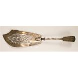 A Victorian silver fiddle pattern fish slice, London 1867, with pierced blade, crested, 30cm, 150gm